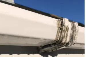 Inspecting gutters for storm damage from the ground